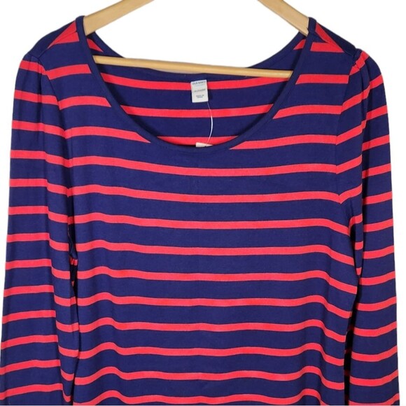 Old Navy Dress Long Sleeve Short Shift Stretch Cotton Stripe Red Navy Blue XL - Picture 4 of 11